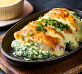 PECHUGA DE POLLO CON ESPINACA A LA CREMA QUESO