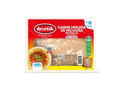 Carne molida de pechuga de pollo congelada. 12 unidades